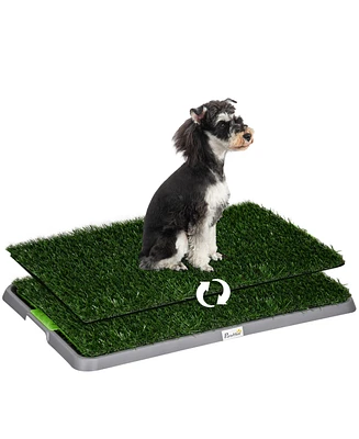 PawHut Dog Grass Pad with Tray for Potty Training Dogs, 26" x 16", 2 Pads