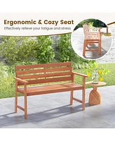 Sugift Patio Solid Wood Bench Wood 2-Seat Chair with Breathable Slatted Seat & Inclined Backrest