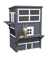 PawHut 3-Story Cat House with Raised Floor, Escape Doors, Dark Gray