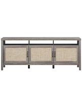 Gymax Tv Stand Entertainment Media Center for Tv's up to 65'' w/ Rattan Doors Grey Oak