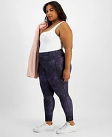 Id Ideology Plus Midnight Foil 7/8 Leggings, Created by Macy's