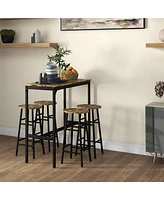 Homcom 5-Piece Bar Table and Chairs Set for Dining Room, Rustic Brown