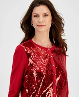 Jm Collection Women's Sequined Button-Down Party Cardigan Sweater, Created for Macy's