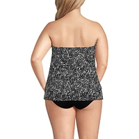 Lands' End Plus Chlorine Resistant Mesh Bandeau High Leg Fauxkini One Piece Swimsuit