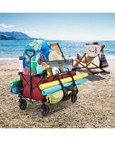 Gorilla Carts 7 Cubic Feet Foldable Utility Beach Wagon with Oversized Bed, Red
