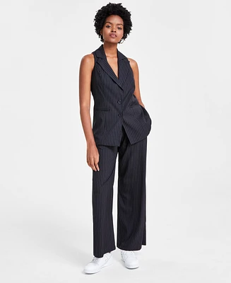 Bar Iii Women's Pinstriped Longline Vest, Created for Macy's