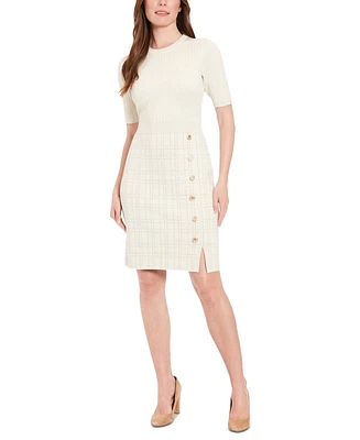 London Times Women's Short-Sleeve Knit Sheath Dress