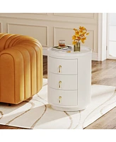 Tribesigns Nightstand with 3 Drawers, No Assembly Bedside Table Night Stand for Bedroom, Modern Round End Side Table with Storage and Gold Handles, Wh