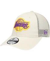 New Era Men's Cream Los Angeles Lakers Rough Edge Logo Trucker 9TWENTY Adjustable Hat