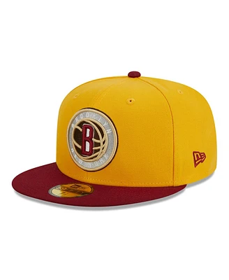 New Era Men's Yellow/Red Brooklyn Nets Fall Leaves 2-Tone 59FIFTY Fitted Hat