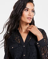 I.n.c. International Concepts Women's Lace Button-Front Blouse, Created for Macy's