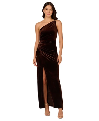 Adrianna Papell Women's Asymmetric One-Shoulder Velvet Gown