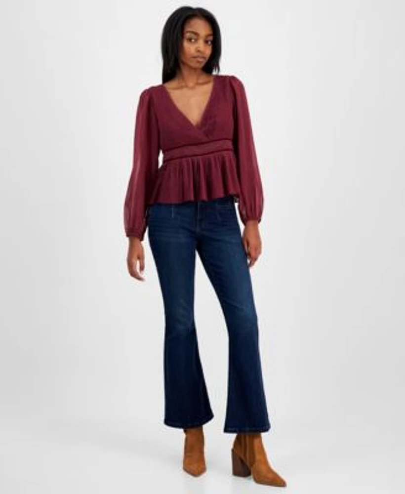 Lucky Brand Womens Pleated Peplum Top Stevie High Rise Flare Jeans