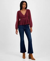 Lucky Brand Womens Pleated Peplum Top Stevie High Rise Flare Jeans