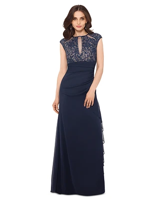 B&A by Betsy & Adam Lace Cutout-Top Gown