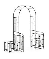 Costway 87" Garden Arbor Arched Lockable Gate Top Arbor Trellis with Side Planters