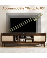Costway Wooden Tv Stand for TVs up to 65" with Storage Adjustable Shelf & Sliding Doors
