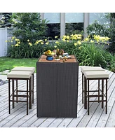 Wicker Bar Stools Set of 2 with Removable Seat Cushions Footrest Support 400 Lbs