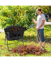 Costway 42-Gal Compost Bin Dual Chamber Composting Tumbler with 2 Sliding Doors Metal Frame