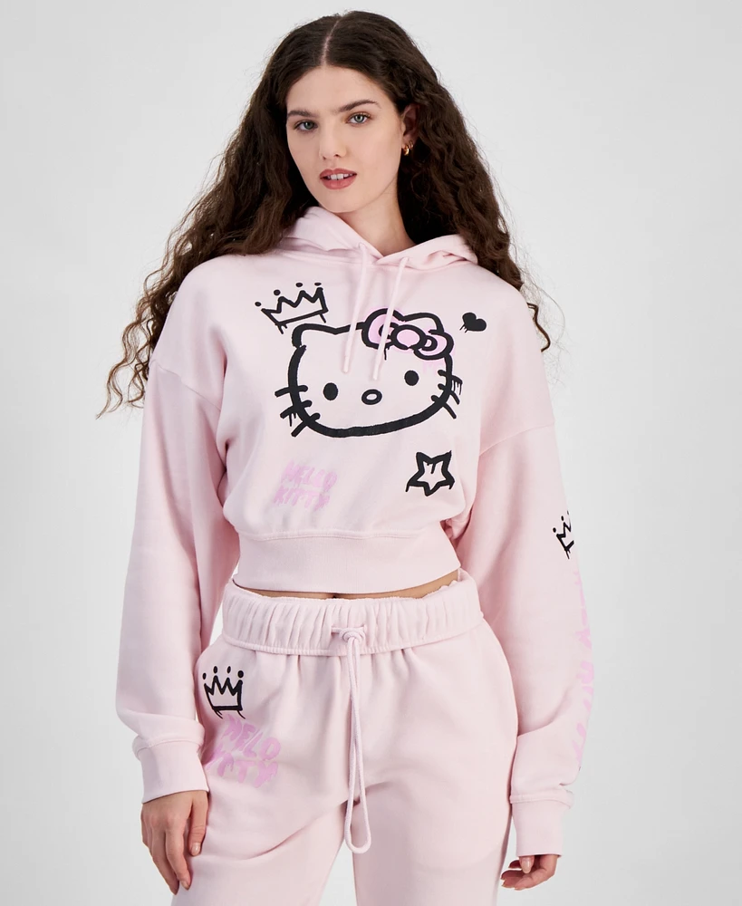 Grayson Threads, The Label Juniors' Hello Kitty Graffiti Graphic Cropped Hoodie