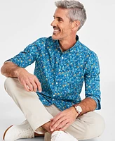 Club Room Men's Floral Poplin Long-Sleeve Button-Down Shirt, Created for Macy's