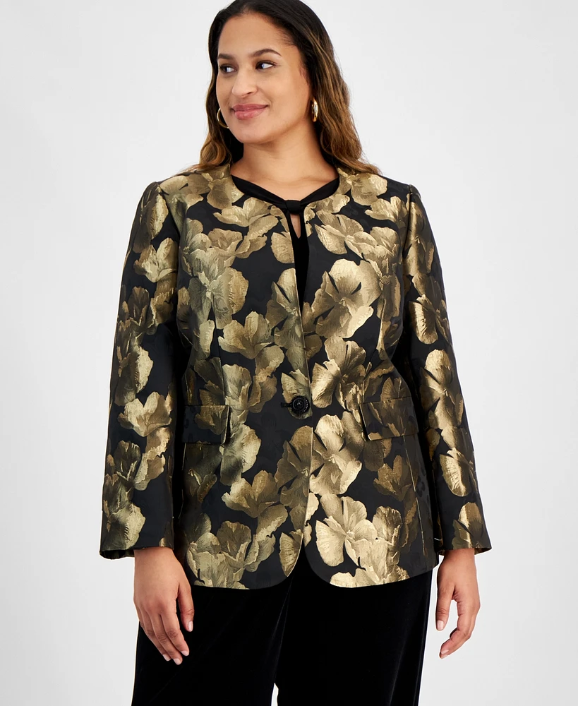 Kasper Plus Metallic Jacquard Collarless Jacket