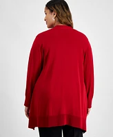 Kasper Plus Long-Sleeve Open-Front Cardigan