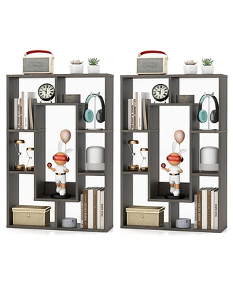 Costway 2 Pcs 7-Cube Geometric Bookshelf with Anti-Toppling Device Modern Open Bookcase