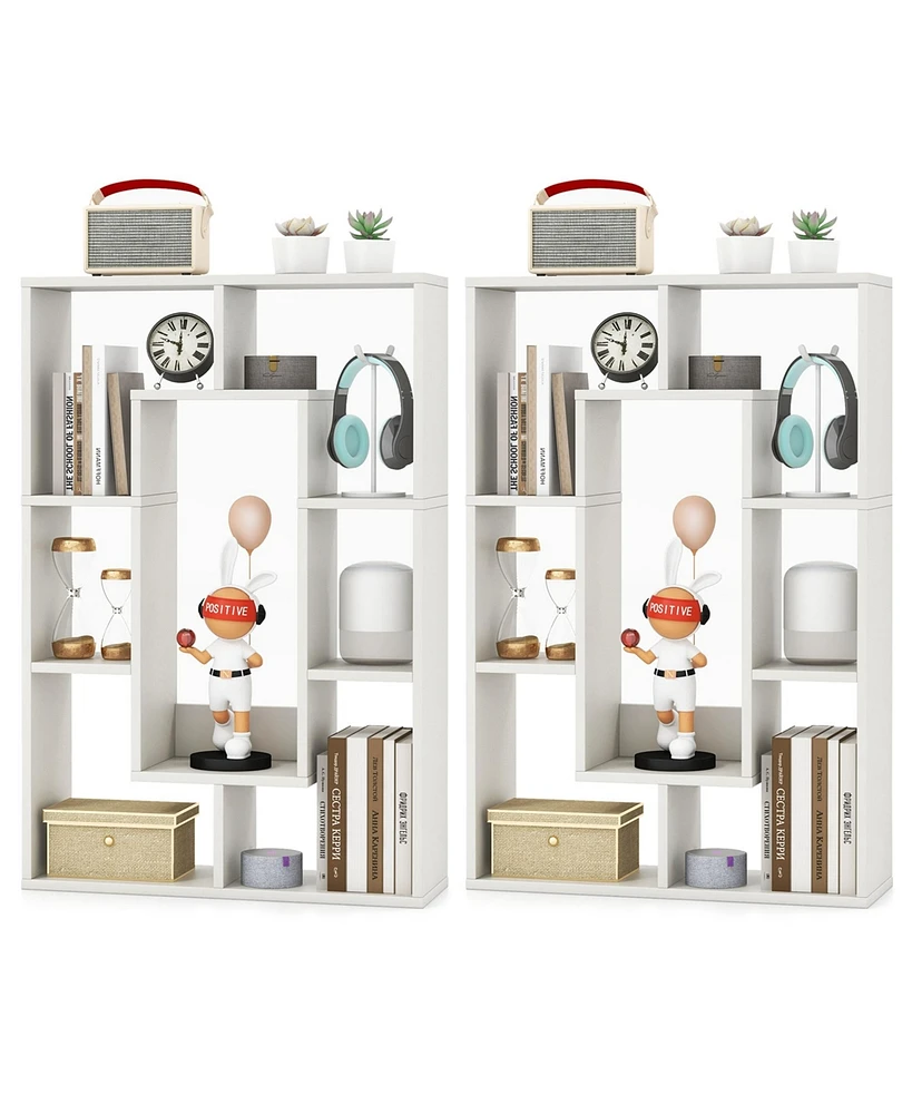 Costway 2 Pcs 7-Cube Geometric Bookshelf with Anti-Toppling Device Modern Open Bookcase