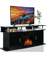 Gymax 63'' Fireplace Tv Stand W/18'' 1500W Electric Fireplace up to 70'' Black