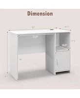 Costway Modern Computer Desk with Cabinet Cable Holes & Open Shelf Storage for Home Office