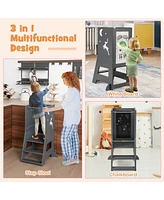 Costway Toddler Kitchen Stool Helper Standing Tower with Chalkboard & Whiteboard