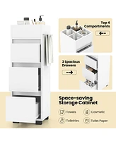Costway Bathroom Floor Cabinet with 3 Drawers 4 Compartments 2-Side Available Towel Shelf