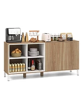 Costway 63" Buffet Sideboard Kitchen Storage Cabinet with 4 Compartments Adjustable Shelf