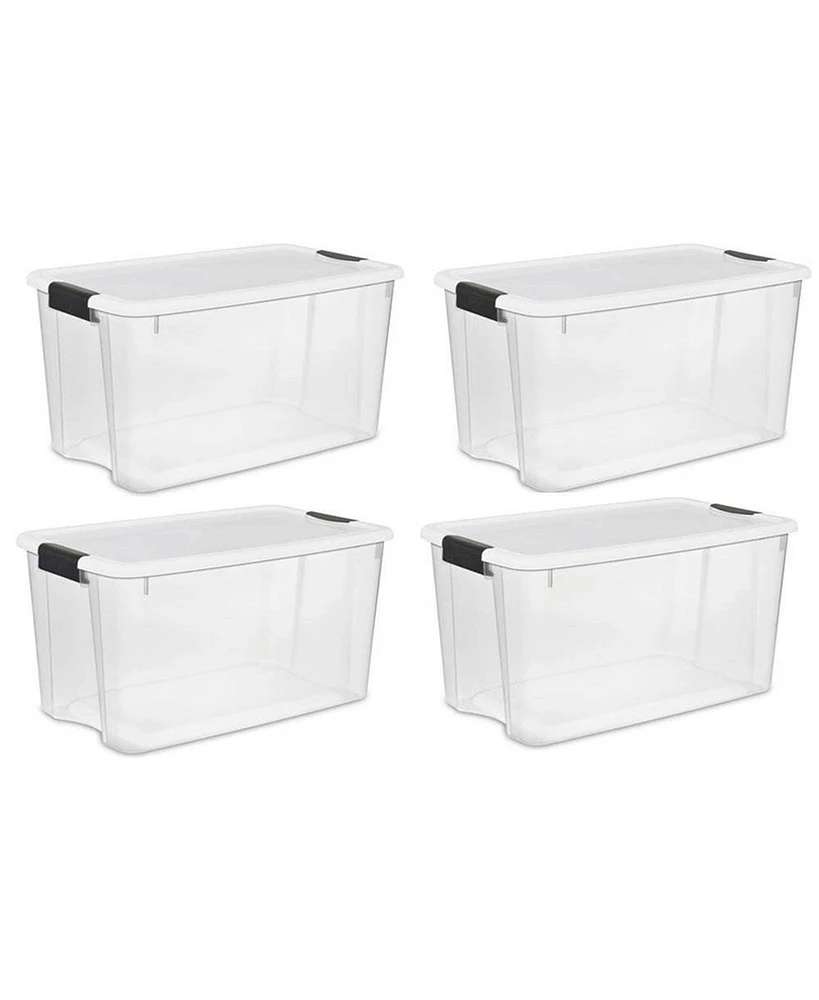 Sterilite 70 Qt Clear Plastic Stackable Storage Bin with Latching Lid, (4 Pack)