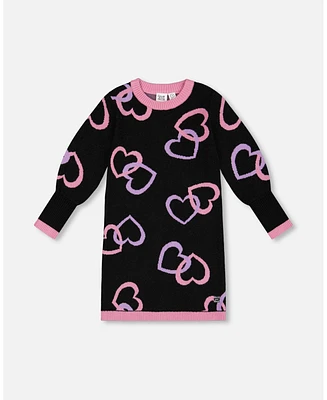 Deux par Deux Toddler Girls Jacquard Hearts Dress Black - Toddler|Child