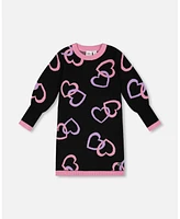 Deux par Deux Toddler Girls Jacquard Hearts Dress Black - Toddler|Child