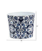 Slickblue 12" Oriental Blue and White Classic Round Metal Planter