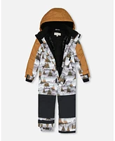 Deux par Big Boys One Piece Snowsuit Grey Landscape Printed Brown Trees