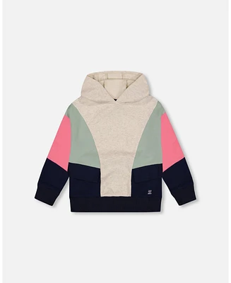 Deux par Big Girls Hooded Sweatshirt Colorblock Beige, Navy And Pink