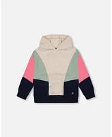 Deux par Big Girls Hooded Sweatshirt Colorblock Beige, Navy And Pink