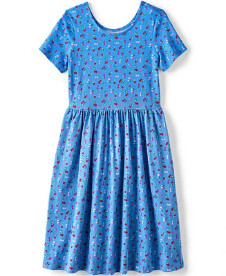 Lands' End Girls Short Sleeve Gathered Waist Jersey Dress