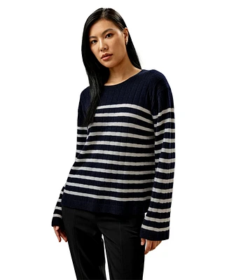 Lilysilk Women's Drop-Shoulder Striped Cashmere Sweater