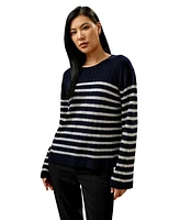 Lilysilk Women's Drop-Shoulder Striped Cashmere Sweater