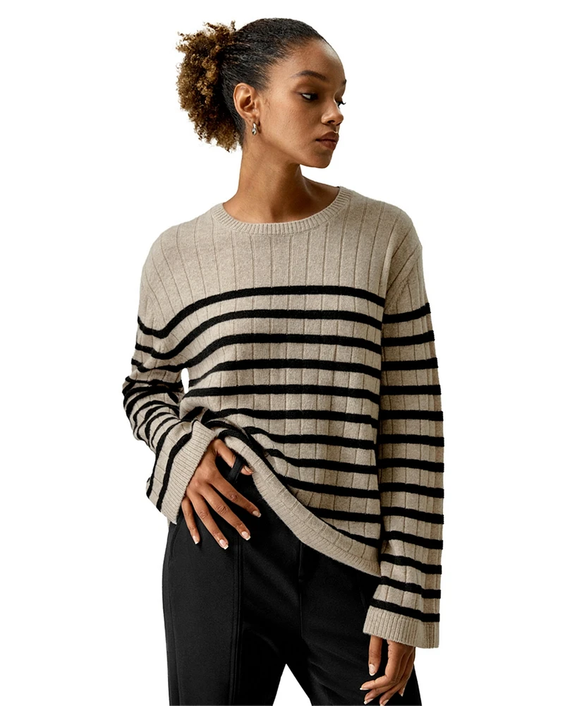 Drop-Shoulder Striped Cashmere Sweater for Women