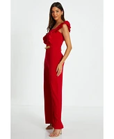 Quiz Women's Scuba Crepe Frill Sleeve Chain Belt Palazzo Jumpsuit