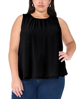 Vince Camuto Plus Shirred-Neck Embellished Top