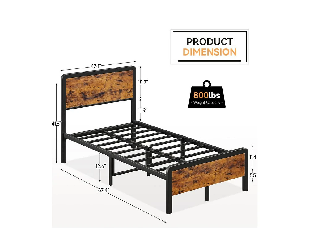 gaomon Queen Bed Frame with Headboard Footboard, Rustic Wood Farmhouse Platform Metal Wrought Rod Slat Bedframe