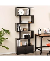 Costway 6-Tier S-Shaped Bookcase Storage Rack Bookshelf with Cabinet Anti-toppling Devices