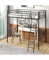 Twin Metal Loft Bed Frame with Ladder Loft Bed with Safety Guardrails